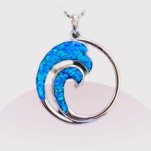 Sterling and Blue Opal Wave Pendant and necklaces. 18” inches long